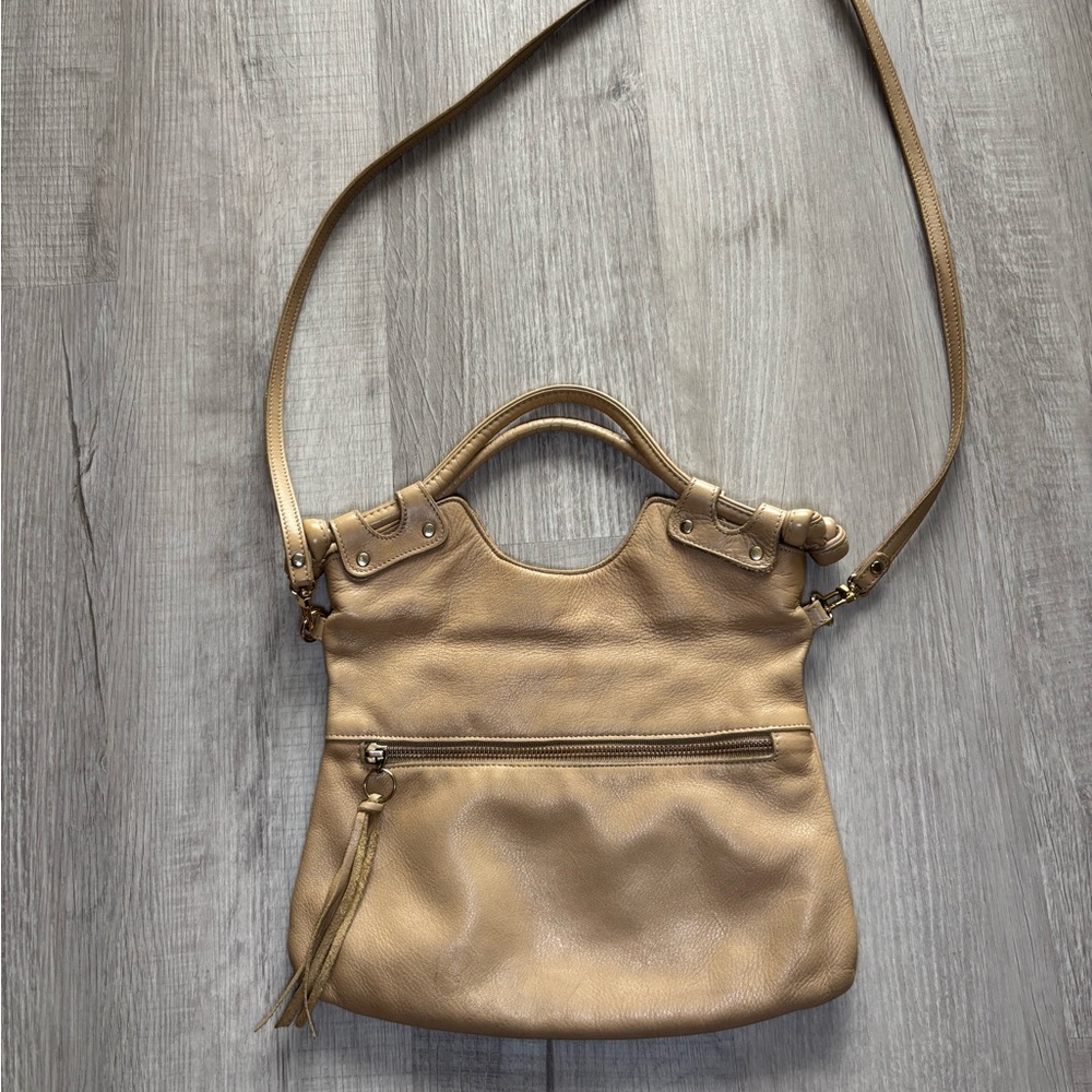 Alessandro Pietro Tan Beige Crossbody Leather Bag with Removable Strap
